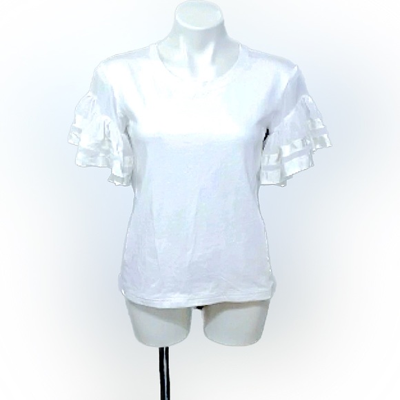 Vanessa Virginia/ Anthropologie white flutter sleeve top, sz M - Picture 3 of 9